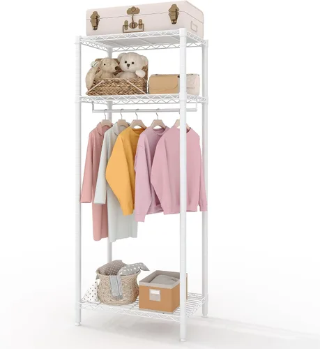 Miniatura 15 de Perchero de ropa resistente, perchero portátil de metal con estantes ajustables de 3 niveles, estantes de ropa independientes para colgar ropa