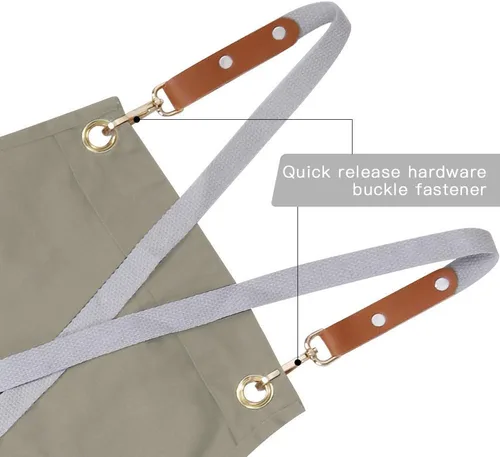 Miniatura 6 de Delantal cruzado con bolsillos x2, delantal dividido con correas ajustables, M-XXL (Beige)