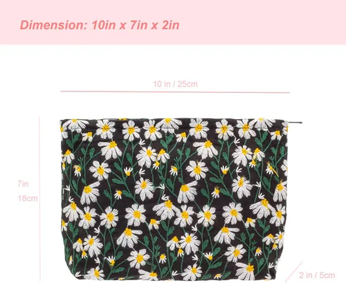 Miniatura 5 de Bolsas de maquillaje PAZIMIIK para bolso con cremallera, estuche cosmético, negro (Daisy Black), Floral