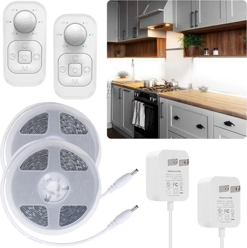 Miniatura 14 de Luces con sensor de movimiento para debajo del gabinete: tira de luces LED enchufables para interiores con adaptador aprobado por UL FCC, atenuador