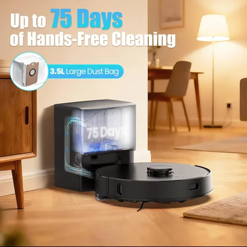 Miniatura 2 de Robot aspirador y trapeador E10+, autovaciado de 75 días, succión de 8000 PA, navegación LiDAR, mapeo del hogar, aplicación y control de voz, tiempo