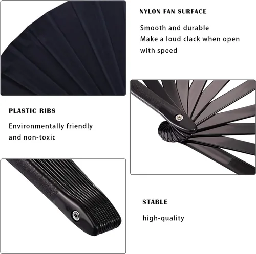 Miniatura 3 de Abanico plegable grande para rave, ventilador chino de Kung Fu Tai Chi para hombres y mujeres, festivales de boda, decoración de fiesta de Negro