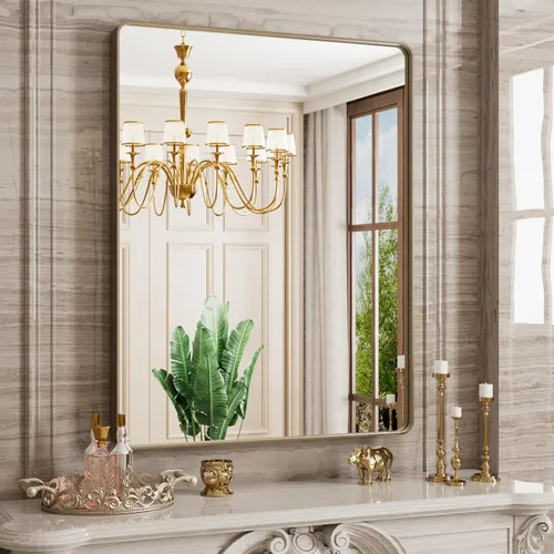 Miniatura 36 de JISOSO - Espejo de baño de 24x36 pulgadas con marco de metal cepillado color níquel, espejo con marco de metal cepillado plateado para pared, espejo