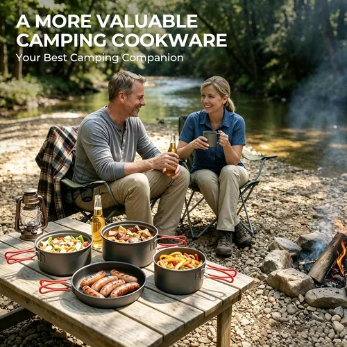 Miniatura 5 de Alocs Camping Cookware Set Camping Gear, Compact Camping Pots and Pans Set, Durable Hard Alumina Camping Cooking Set for Outdoor Backpacking Camping