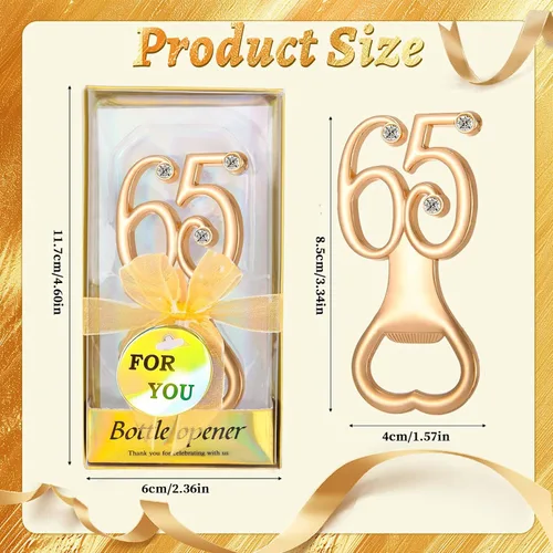 Miniatura 2 de 24 abrebotellas doradas con 65 abrebotellas para fiestas de cumpleaños 65, decoraciones de diamantes de imitación para bodas, aniversarios, regalos