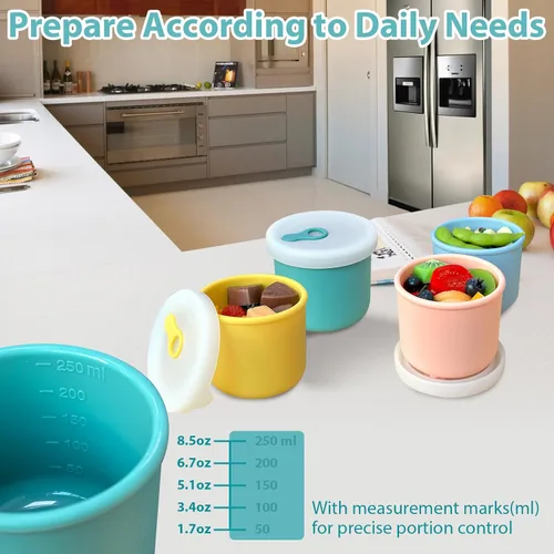 Miniatura 7 de Recipientes de silicona para almacenamiento de alimentos de 8.5 onzas, tarros de almacenamiento de alimentos para bebés con tapas herméticas y tapa