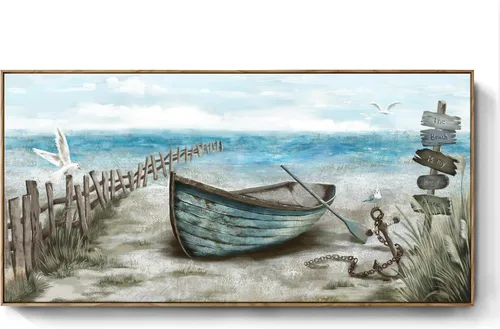 Miniatura 20 de Arte de pared para baño, decoración costera, barco náutico en la playa, lienzo con imagen de gaviota del océano, paisaje marino, arte de granja