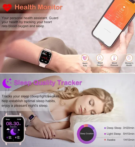 Miniatura 4 de Reloj inteligente para mujeres y hombres (respuesta/hacer llamadas), monitor de fitness, pantalla HD de 1.83 pulgadas con monitor de frecuencia