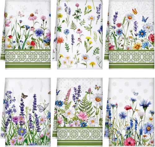 Miniatura 15 de Geyoga 6 toallas de cocina florales de primavera, flamenco, toallas de mano, girasol, margarita, flores silvestres, paños de té para primavera