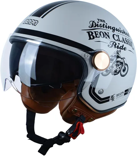 Open Face Motorcycle Helmet for Adults, DOT Approved,3/4 Retro Vespa Helmet, Dual Visors Men's and Women's Motorbike Casco for Moped Cruiser Bobber