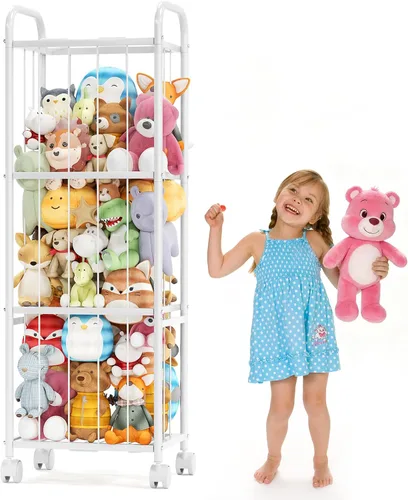 Almacenamiento de animales de peluche, organizador de almacenamiento de juguetes de tubo de metal, soporte extra grande para animales de peluche con