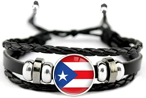 Venezuela Salvador Trinidad y Tobago Guatemala Bahamas Checa Croacia Colombia Puerto Rico Bandera Cuero Hombres Pulsera para Hombres Mujeres, Zinc