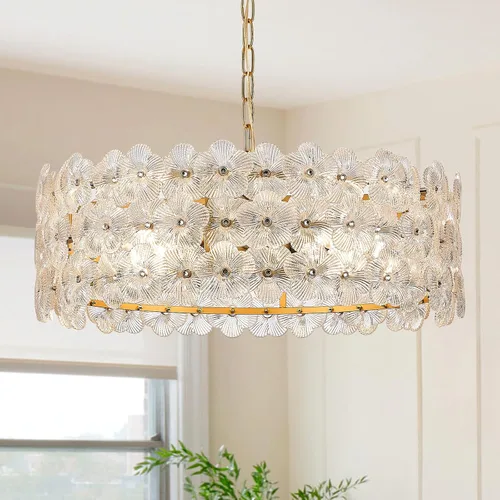 Miniatura 13 de Lámpara colgante de cristal dorado, paquete de 1 lámpara colgante de techo pequeña con flores modernas, 1 luz para cocina, isla, fregadero, comedor