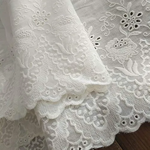 IRIZ Bordado de encaje de 2 yardas de 10.6 pulgadas de ancho, bordado floral vintage de primera calidad, ribete de tela de encaje de algodón