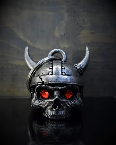 Miniatura 5 de Bravo Bells Viking Helmet Skull Motorcycle Bell - Biker Good Luck Charm Solid pewter biker bell. Includes split ring, velvet gift pouch and legend