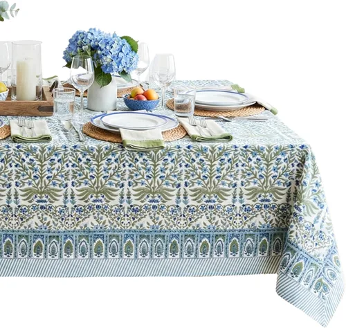 Miniatura 81 de ATOSII Mantel 100% algodón, Amara, floral, hecho a mano, rectangular, de lino, para cocina, comedor, fiestas, bodas, exteriores, picnics, Pascua