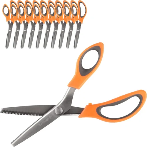 Miniatura 51 de JubileeYarn - Tijeras de entintar de grado profesional, acero inoxidable dentado de 9.5 pulgadas, color morado y naranja, 1 par