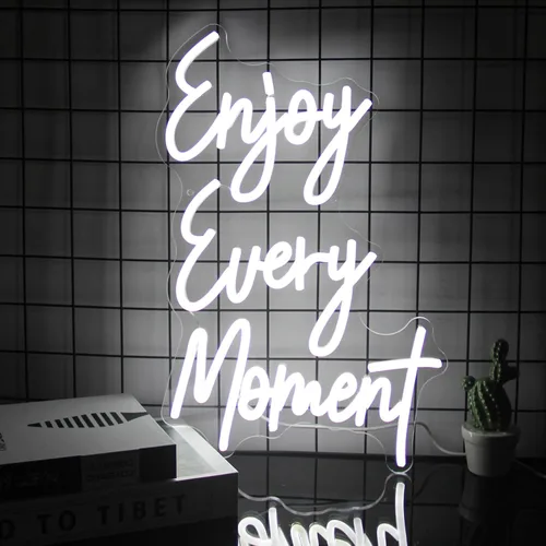 Disfruta Cada Momento Letreros de Neón para Pared Letras de Neón Blancas Luces LED Letrero de Letras Dimmable Luces Iluminadas para Dormitorio Bar