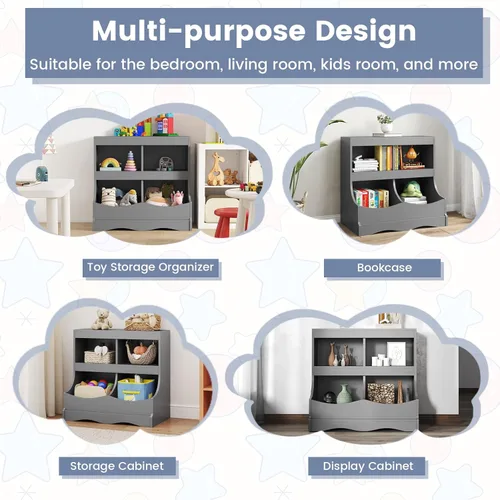 Miniatura 9 de Costzon Organizador de almacenamiento de juguetes, estantería para niños de 4 compartimentos con estribo y tarjeta de nombre, estantería de madera