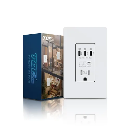Miniatura 14 de TOPELER Tomacorriente USB de pared negra, tomacorriente USB de carga ultrarrápida GaN de 65W para laptop, receptáculo resistente a manipulaciones