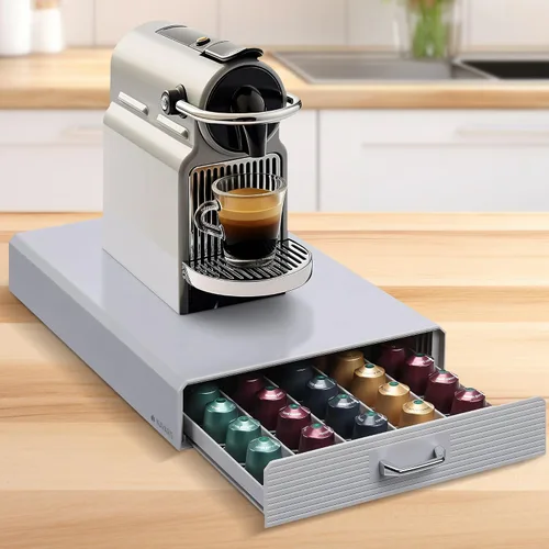 Navaris Cajón Organizador de Cápsulas de Café - Bandeja Organizadora de 50 Cápsulas - Contenedor de Sobremesa - Compatible con Tamaños Estándar de