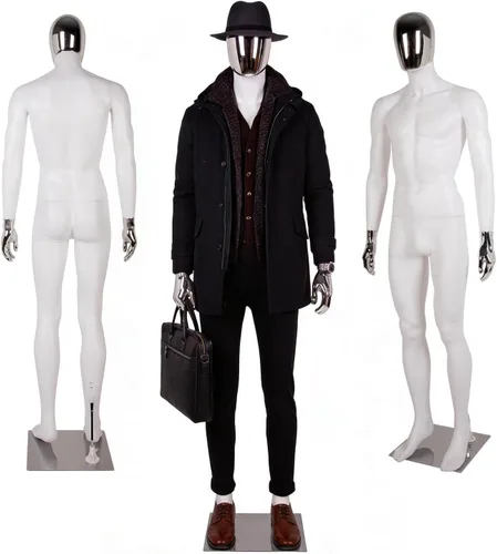 Miniatura 12 de Maniquí de cuerpo completo masculino – Soporte de maniquí con base de metal Pantalla de forma de vestido desmontable, modelo de vestido ajustable