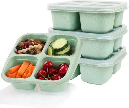 Miniatura 14 de LCHLZZ 4 compartimentos contenedores de aperitivos, paquete de 20 contenedores reutilizables para preparación de comida, lonchera sin BPA