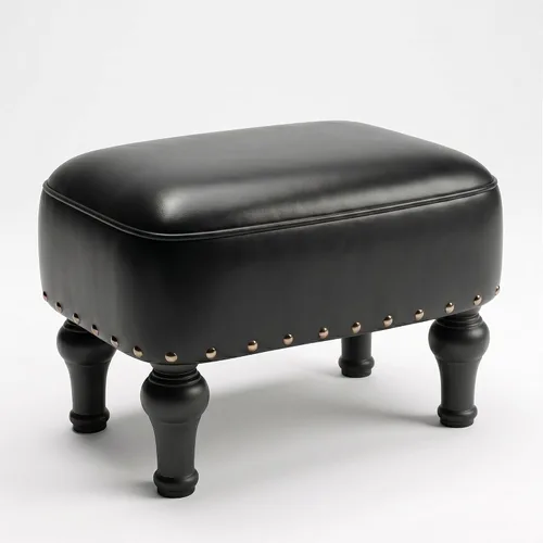 Cmishe Reposapiés otomano de cuero, reposapiés vintage, asiento tapizado de espuma gruesa, reposapiés de madera, banco para zapatos debajo del Negro