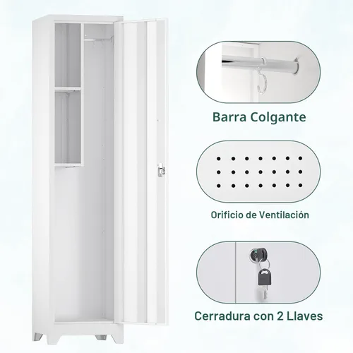 Miniatura 4 de Armarios de almacenamiento delgados para escobas, gabinete de metal con estantes y barra colgadora, gabinete de almacenamiento utilitario de 65