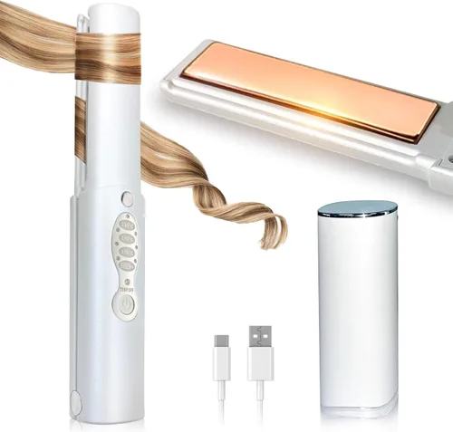 Alisadores de pelo inalámbricos: plancha plana portátil de 5000 mAh, alisador de pelo inalámbrico de viaje, 2 en 1 con máx. 410.0 °F/410 ℉ se