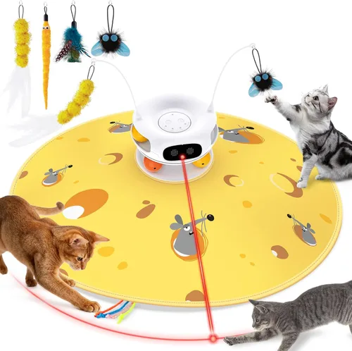 ZOMISIA Juguetes interactivos para gatos de interior, 5 en 1, recargable, automático, juguete para gatos con láser, activado por movimiento y