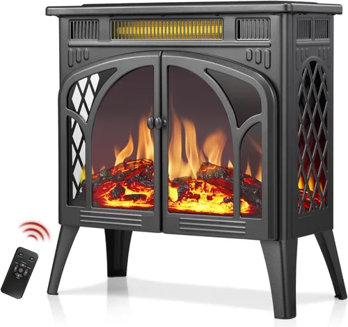 Miniatura 8 de R.W.FLAME Calentador de Chimenea Eléctrico de 25" con Control Remoto, Estilo Catedral, Diferentes Efectos de Llama y Colores de Juego de Troncos
