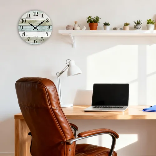 Miniatura 8 de Reloj de pared silencioso sin tictac, relojes de madera, funciona con pilas, 8 pulgadas, pequeño, estilo campestre retro rústico y de playa