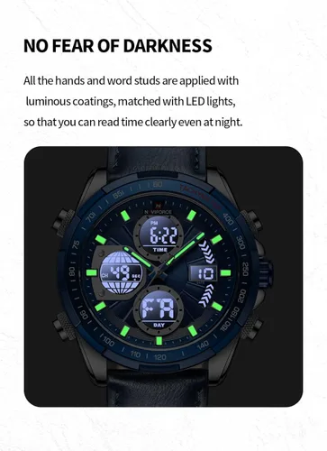 Miniatura 6 de NAVIFORCE Relojes digitales militares para hombre reloj analógico de cuarzo impermeable reloj deportivo multifuncional de cuero