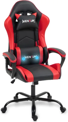 Miniatura 12 de Silla de videojuegos de piel sintética para masaje, silla de videojuegos para PC con soporte lumbar para hombres y mujeres, oficina en casa, altura