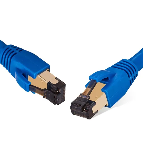 Cable Ethernet Cat 8 Red Patch Azul 7ft 40Gbps, 2000Mhz Cobre 26AWG S/FTP Cable de rendimiento blindado de alta velocidad, conector RJ45 chapado en