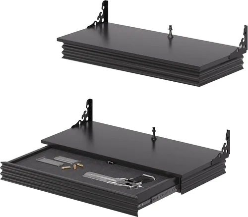 Miniatura 12 de HNEBC Estante compacto de madera maciza de 24 pulgadas para pistola con compartimento oculto, estante flotante de montaje en pared para decoración