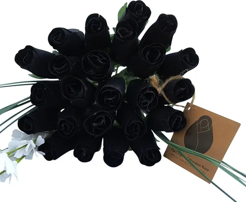 Miniatura 19 de Ramos originales de rosas de madera en 1, 2, o 3 docenas, Madera de abedul, Completamente negro, 1 Docena