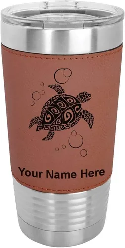 Miniatura 14 de LaserGram Vaso aislado al vacío de 20 onzas, tortuga marina hawaiana, grabado personalizado incluido (piel sintética, estilo béisbol)