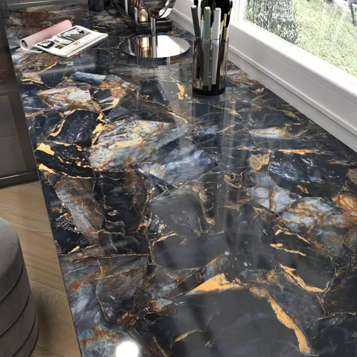 Papel de contacto negro mármol para encimeras de despegar y pegar, papel adhesivo dorado para gabinete de cocina, película de vinilo impermeable,