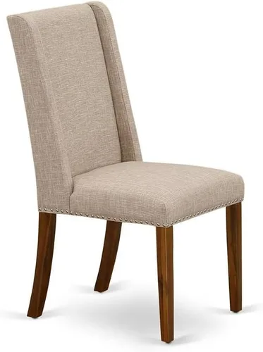 Miniatura 5 de East West Furniture FLP8T04 Florence Parson - Juego de 2 sillas tapizadas de tela de lino color marrón claro con ribete de clavo, color nogal Nuez