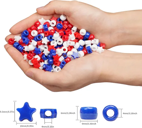 Miniatura 2 de 2400Pcs Red White and Blue Pony Beads (6x9mm), Plastic Independence Day Star Beads for DIY Crafts Making, 4th of July Large Hole Pony Beads Bulk