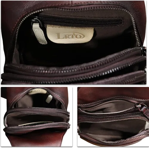 Miniatura 7 de LRTO Bolso de cuero genuino para hombres y mujeres, estilo vintage, de cuero auténtico, bandolera de hombro, bolso cruzado en el pecho, Café, Único