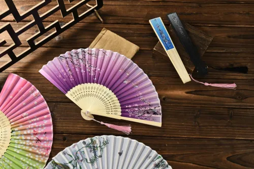 Miniatura 5 de HUNANBANG 4 abanicos de mano plegables de bambú oriental, solo para adultos, regalo de boda, recuerdos de fiesta, decoración de bricolaje