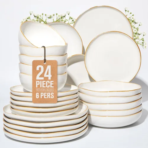 Miniatura 43 de Pokini - Juegos de vajilla de gres para cena, juego de platos y cuencos de cerámica, platos de cocina aptos para microondas y lavavajillas, platos