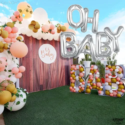 Miniatura 5 de KatchOn, Globo plateado Oh Baby de 16 pulgadas Globos plateados de Oh Baby para decoraciones de revelación de género Cartel de Oh Baby