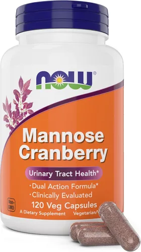 NOW Foods Manosa de arándano, 120 cápsulas vegetales – con PAC – 450 mg de dmanosa, 250 mg de arándano entero – Limpieza de la vejiga y salud del