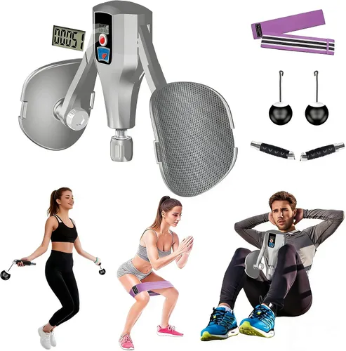 Kegel Trainer - Entrenador multifunción de resistencia de 132 libras con correas para muslos, asas, bandas de resistencia y cuerda para saltar, Gris