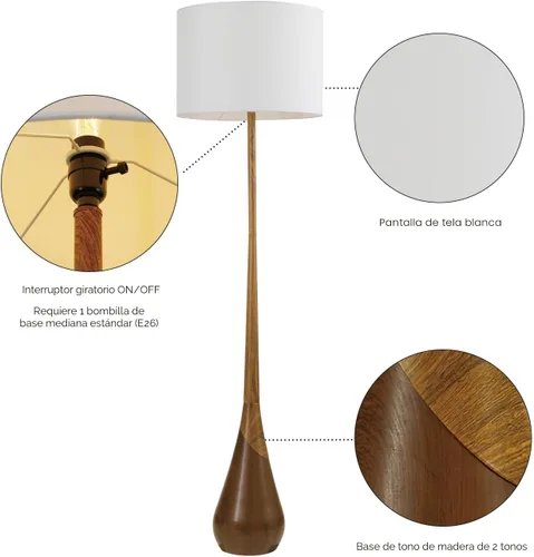Miniatura 4 de Globe Electric Novogratz x Globe Harrington - Lámpara de pie de 65 pulgadas, base de madera sintética de 2 tonos, pantalla de tela blanca