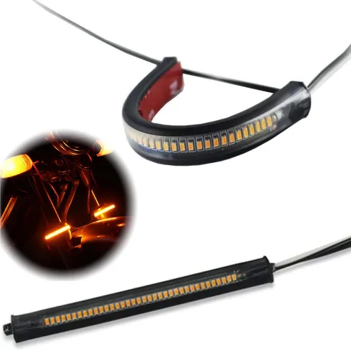 Juego de 2 barras de luz LED flexibles ámbar para horquilla, señal intermitente DRL, luz de circulación diurna, impermeable, ajustables, kit